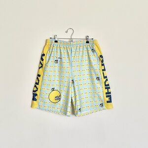 RARE Madlax Pac-Man Video Game Print Yellow Blue Mad Lax Lacrosse Shorts Mens XL
